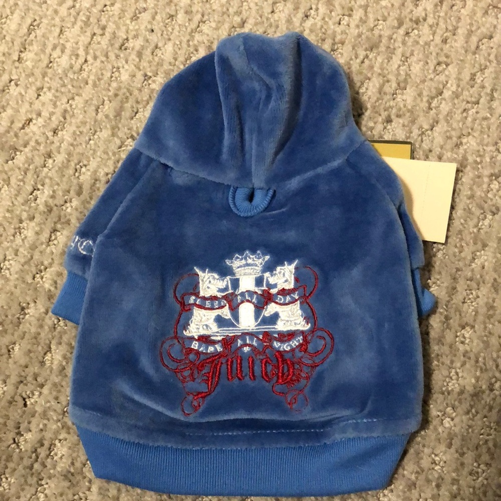 NWT Juicy Couture Blue Velour Dog Hoodie Size XS